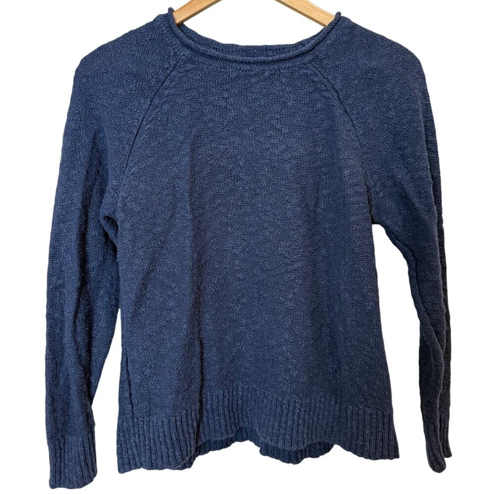 L.L. Bean 100% Cotton Blue Long Sleeve Knit Sweater Pullover Women Medium Petite